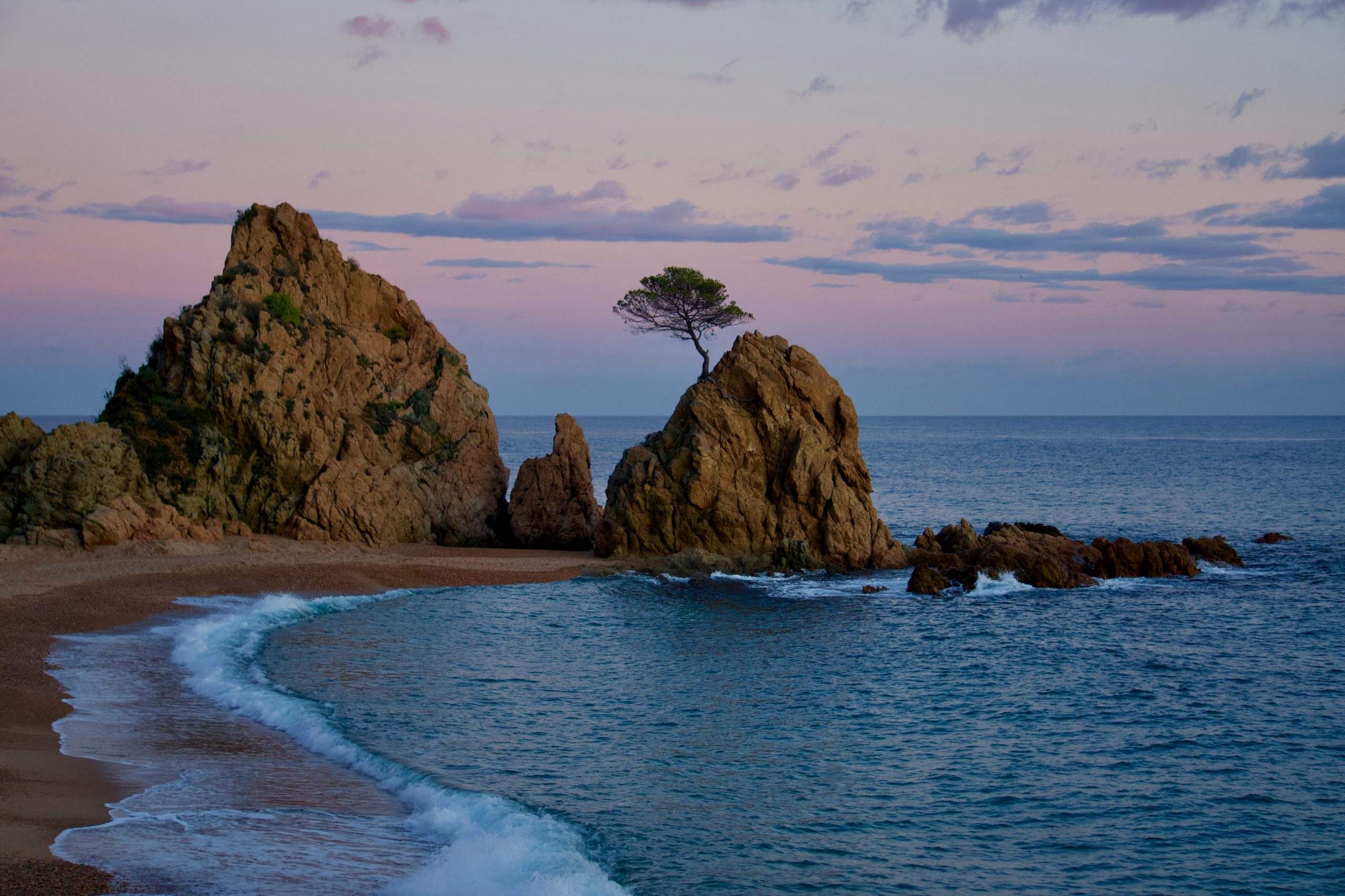 Sea Shore with Mountain at Sunset