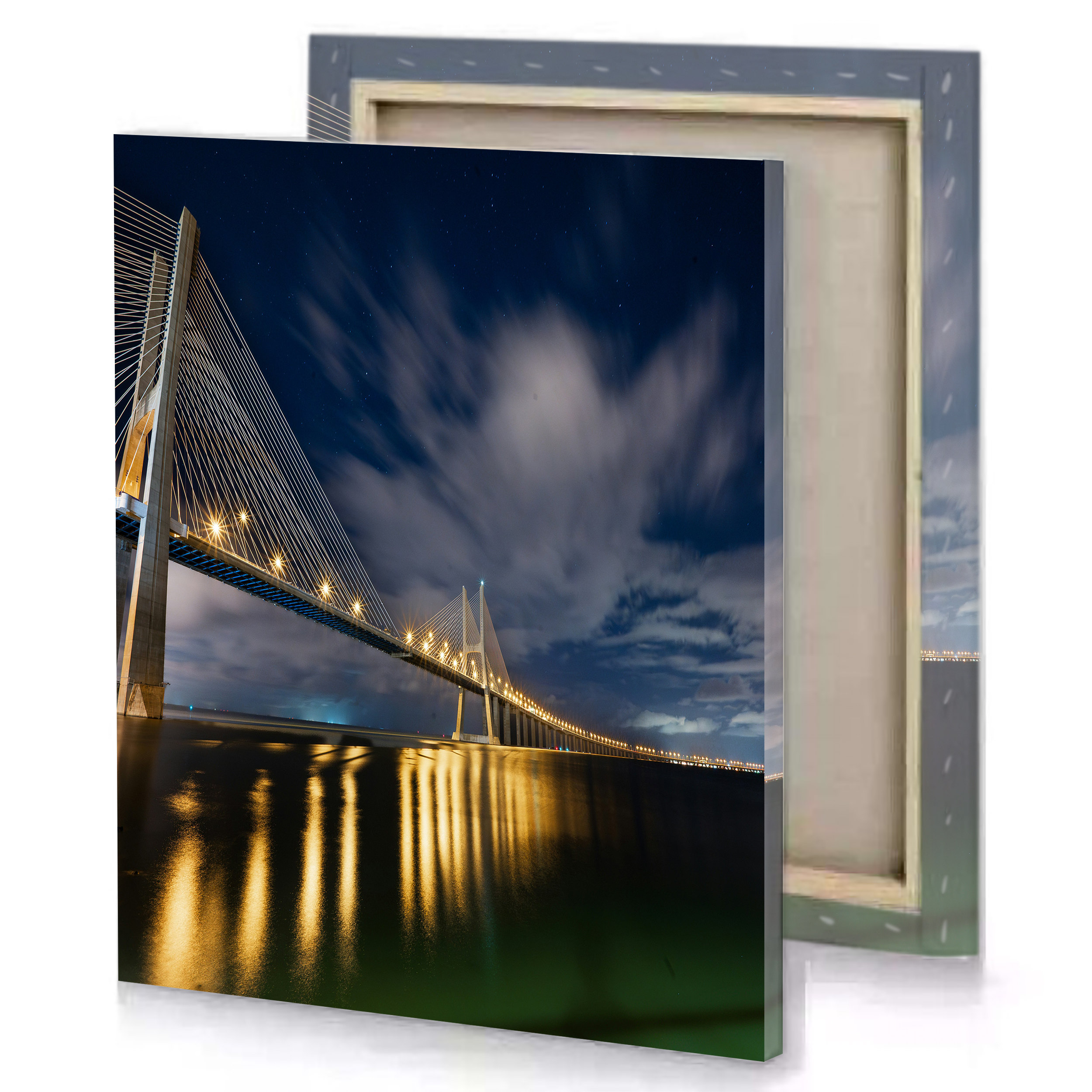 Water Suspended Bridge Night Lights Canvas